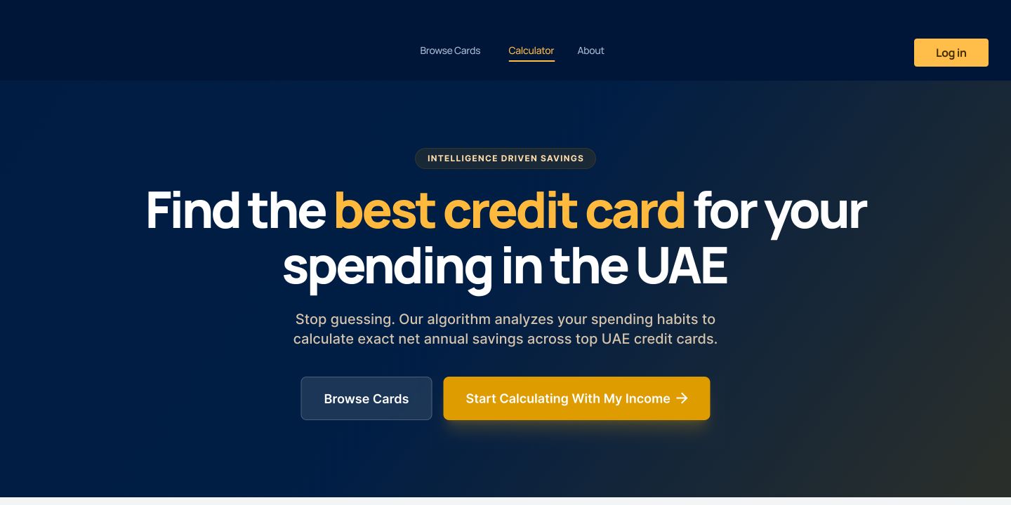 Credit card matchmaker homepage: find the best credit card for your spending in the UAE